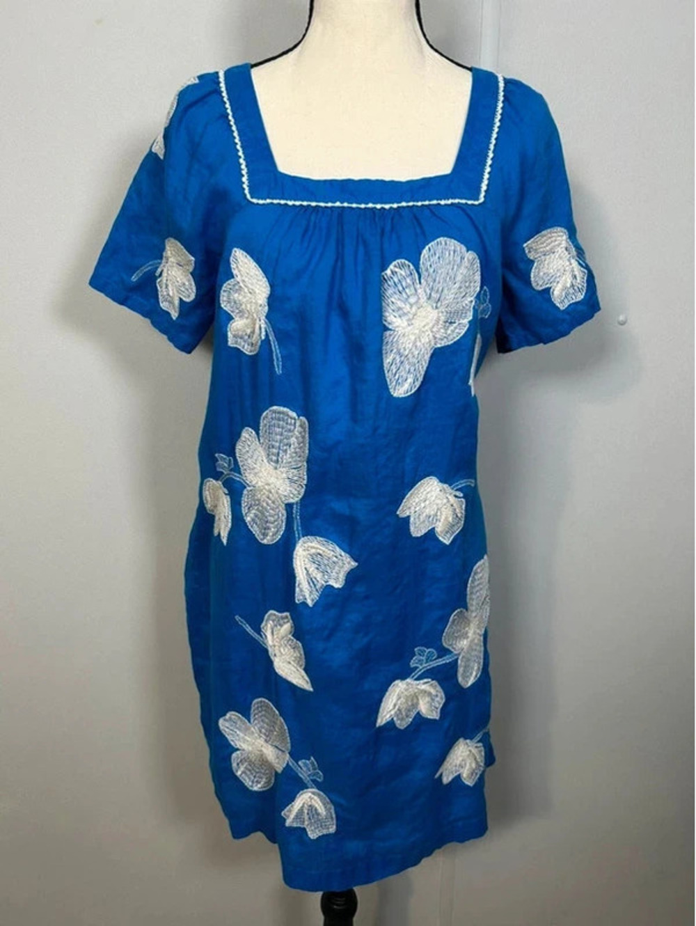J.Crew 100% Linen Embroidered Floral Tunic Dress – Size S